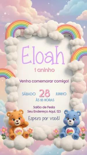 Convite de Aniversário Ursinhos Carinhosos nas Nuvens Editável