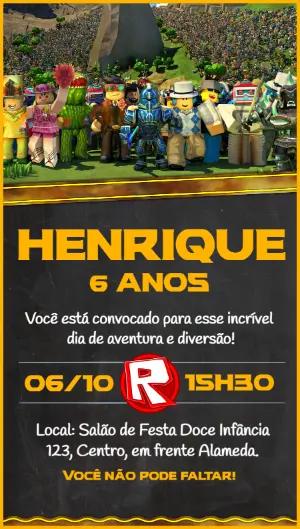 Convite de Aniversário Roblox com Personagens para Editar Online
