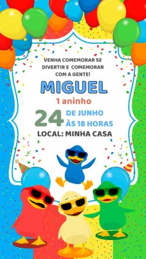 Convite de Aniversário Patinhos Coloridos Modelo Editável