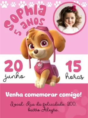 Convite Aniversário Skye Patrulha Canina com Foto para Editar