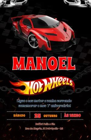Convite Digital Aniversário Hotwheels Editável