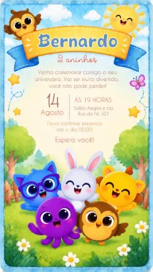 Convite de Aniversário Bolofofos Digital para Editar
