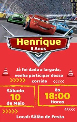 Convite Aniversário Carros para Editar Online e Imprimir