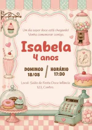Convite de Aniversário Doceria Retrô Editável