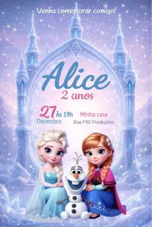 Convite de Aniversário Frozen Editável com Princesas