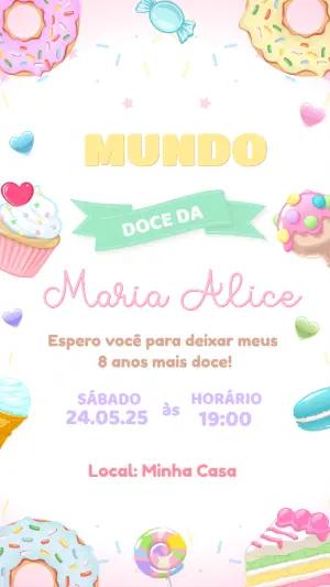 Convite de Aniversário Doceria com Doces para Editar Online