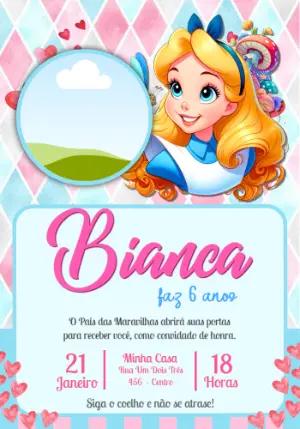 Convite Digital Alice no País das Maravilhas Rosa e Azul para Editar