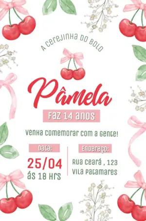 Convite de Aniversário Cerejinha do Bolo para Editar Online