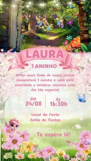 Convite Animado Jardim Encantado Rosa para Editar