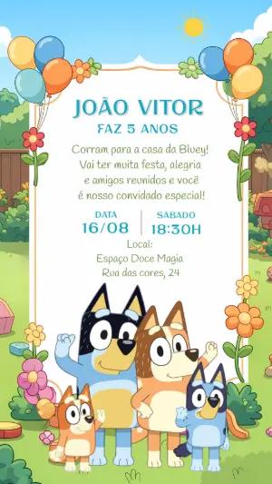 Convite de Aniversário Bluey e Família para Editar Online
