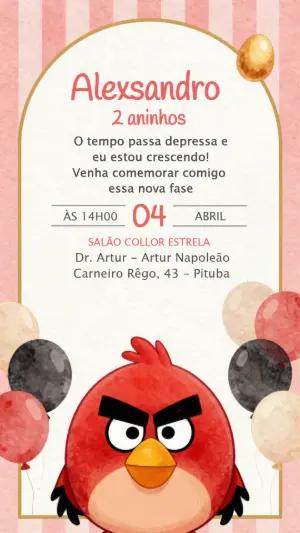 Convite de Aniversário Angry Birds Vermelho para Editar