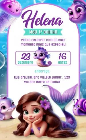 Convite Aniversário Pequena Sereia para Editar Online