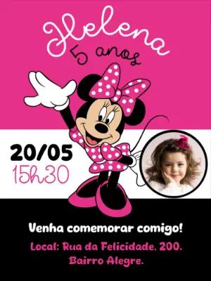 Convite de Aniversário Minnie Rosa com Foto para Editar Online