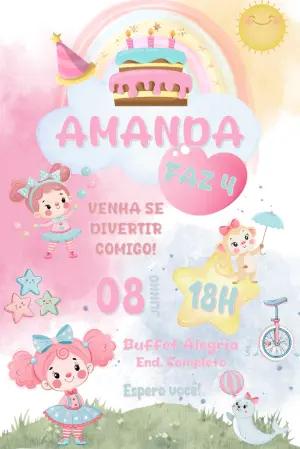Convite Aniversário Circo Aquarela para Editar Online