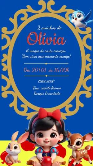 Convite Digital Branca de Neve Baby Editável para Aniversário