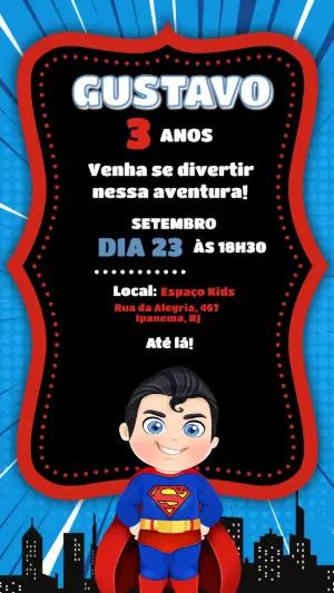 Convite de Aniversário Super Homem Infantil para Editar