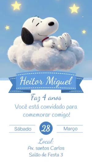 Convite de aniversário Snoopy nas nuvens para editar online