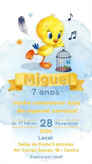 Convite de Aniversário Piu-Piu Aquarela para Editar Online