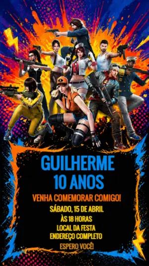 Convite de Aniversário Free Fire Gamer para Editar