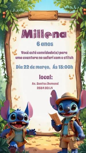 Convite de Aniversário Stitch Safari para Editar Online