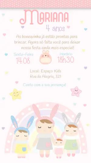 Convite Aniversário Bonecas Metoo Editável Online