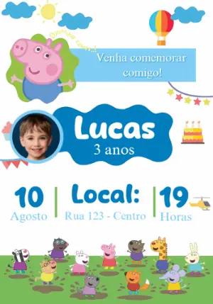 Convite Aniversário George Pig com Foto para Editar Online