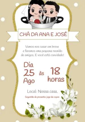 Convite Chá de Panela Casal com Bonecos para Editar Online