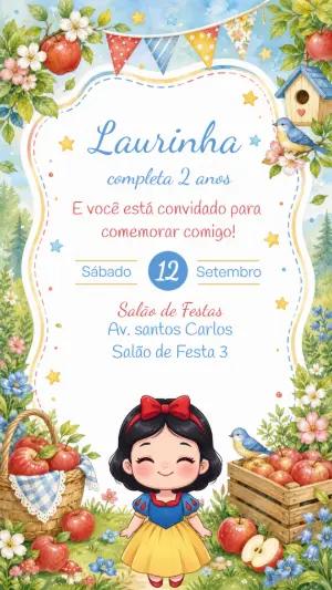 Convite de Aniversário Branca de Neve Aquarela para Editar