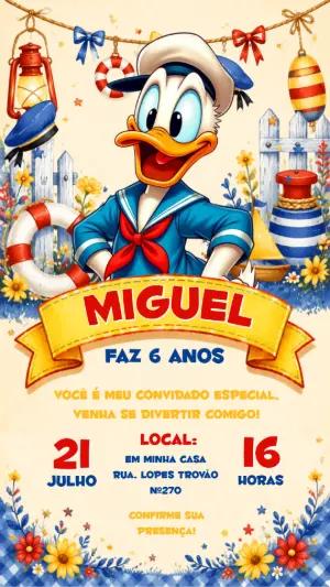 Convite Digital Aniversário Pato Donald Marinheiro para Editar
