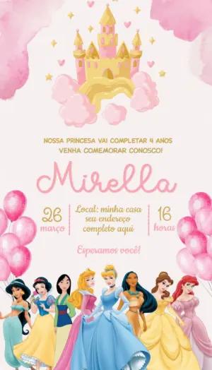 Convite de Aniversário Princesas Disney Editável