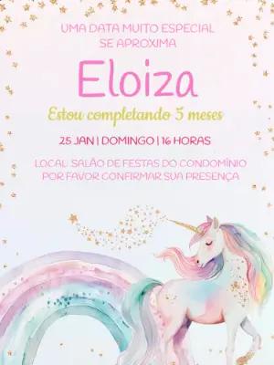 Convite de Aniversário Unicórnio Arco-íris para Editar