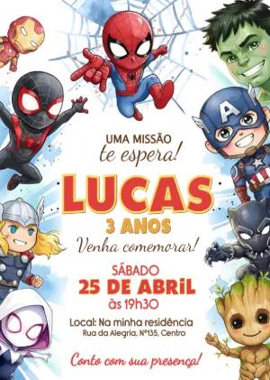 Convite de Aniversário Vingadores Aquarela para Editar