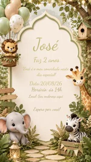 Convite Digital Aniversário Safari Baby Editável