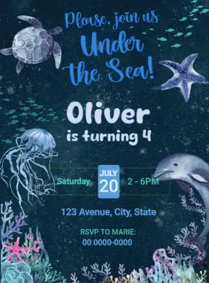 Under the Sea Birthday Invitation to Edit Online