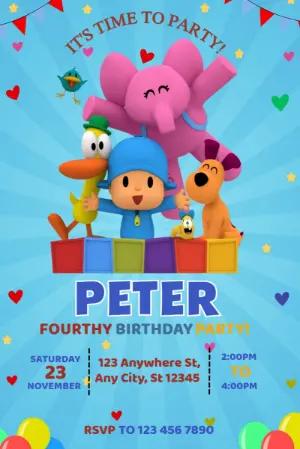 Colorful Pocoyo Birthday Party Invitation | Editable Template