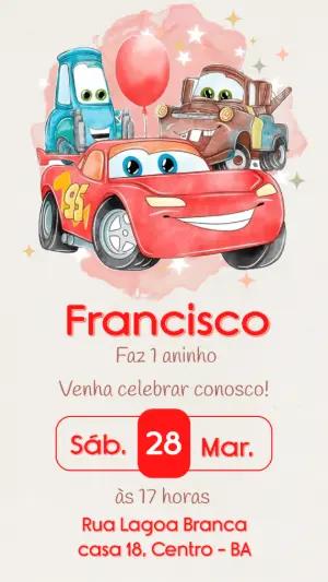Convite de Aniversário Carros aquarela para editar online