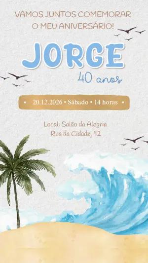 Convite de Aniversário Tema Praia Aquarela Editável