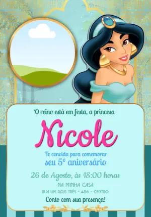 Convite Digital Aniversário Princesa Jasmine para Editar