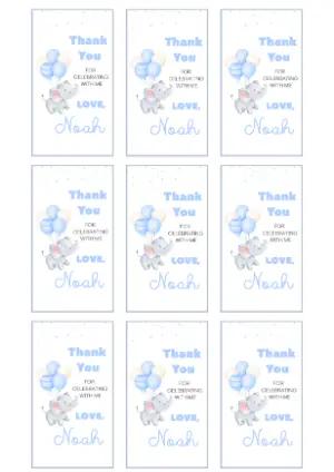 Cute Elephant Baby Shower Favor Tag Editable Template