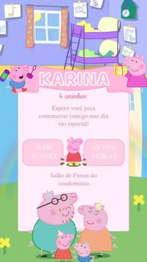 Convite Animado Aniversário Peppa Pig para Editar Online