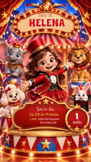 Convite de Aniversário Circo Menina Editável Online