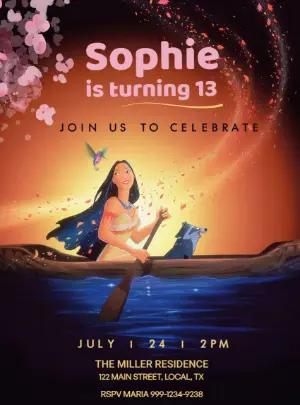 Pocahontas Princess Birthday Invitation - Editable Template