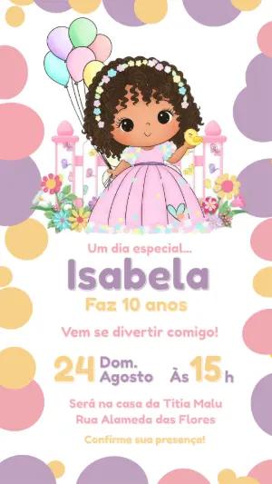 Convite Digital Aniversário Infantil Menina Fofa para Editar