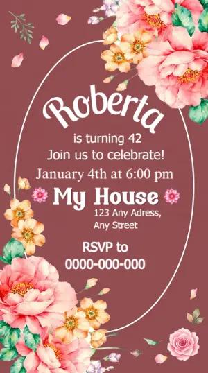 Elegant Floral Birthday Invitation Editable Template