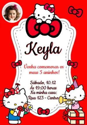 Convite de Aniversário Hello Kitty Vermelho para Editar Online
