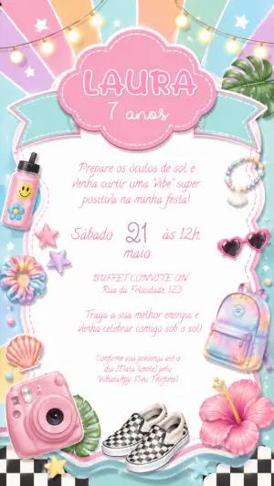 Convite de Aniversário Vibe Verão para Editar Online