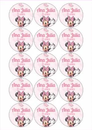 Adesivo de Aniversário Minnie Rosa para Editar Online