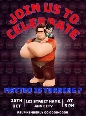 Wreck-It Ralph Birthday Invitation - Editable Video Game Template