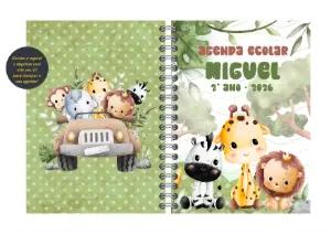 Capa de Agenda Escolar Safari com Animais para Editar Online