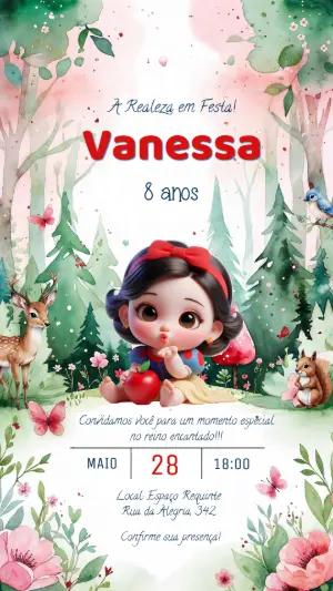 Convite de Aniversário Branca de Neve Aquarela para Editar